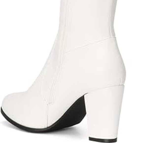 Women's White Chunky Heel Knee High Boots - Picture 4 of 5